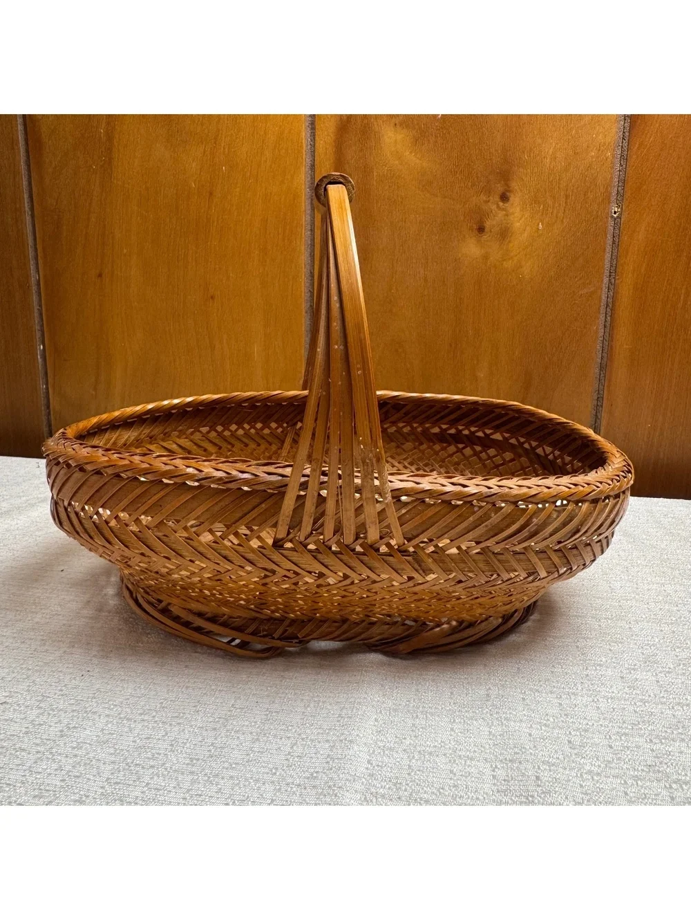 Vintage Woven Wicker Basket With Handle Oval Boho Cottage Farmhouse Decor